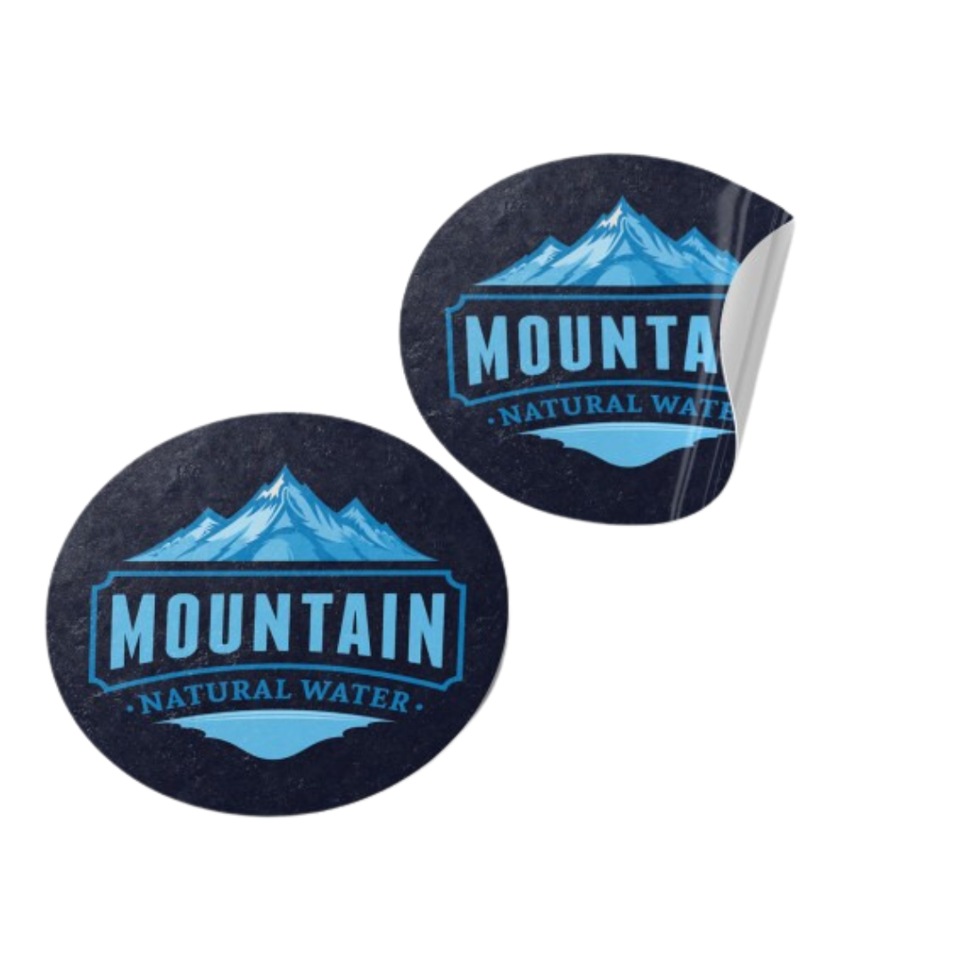round vinyl sticker with moutain logo