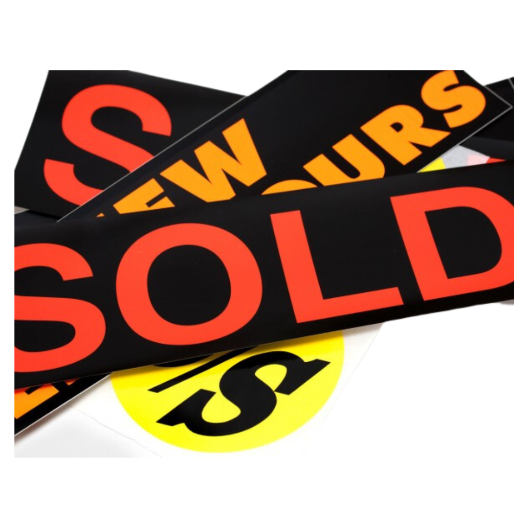 a image showing a range of rectangular vinyl stickers