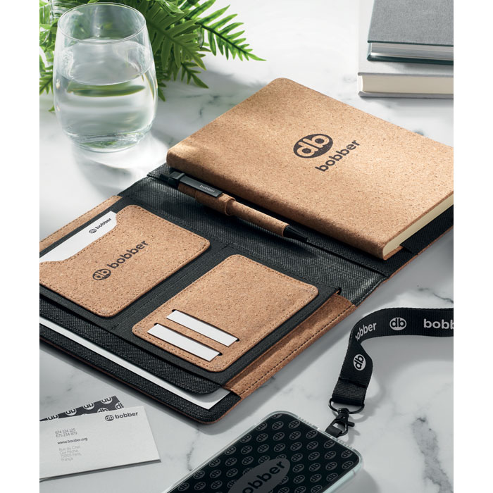 A5 Bamboo Portfolio opened and branded