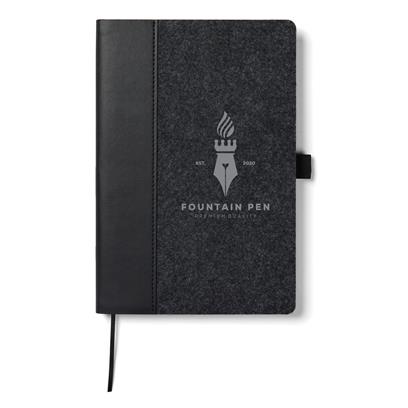Black recycled felt notebook with print