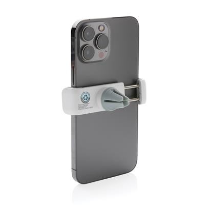 White & Grey recycled plastic 360 degree car phone holder in use