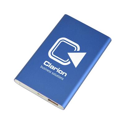 blue flat power bank with print