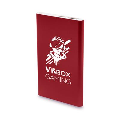 red flat power bank with print