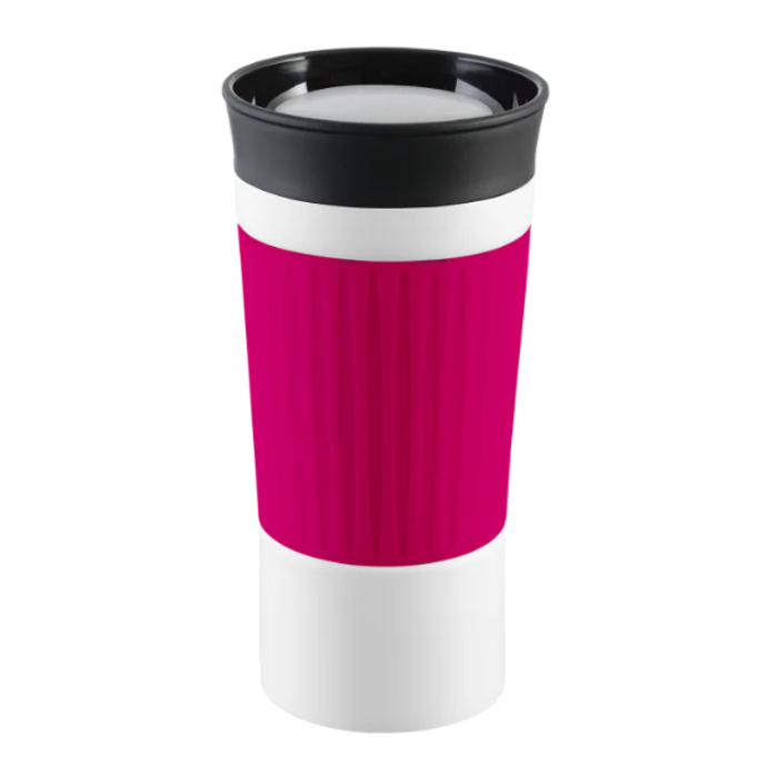 White myKINGSTON Thermo Mug with Magenta silicone grip sleeve