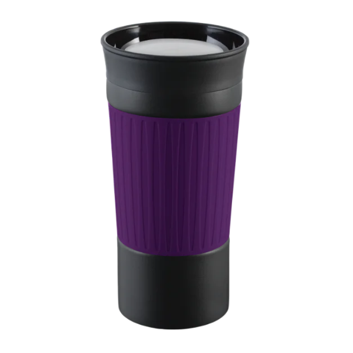 Black myKINGSTON Thermo Mug with Purple silicone grip sleeve