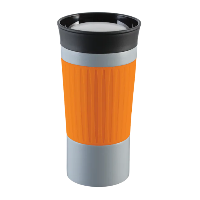 Grey myKINGSTON Thermo Mug with Orange silicone grip sleeve