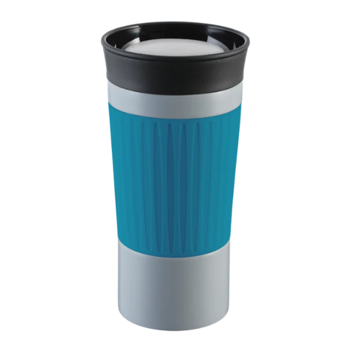 Grey myKINGSTON Thermo Mug with Turquoise silicone grip sleeve