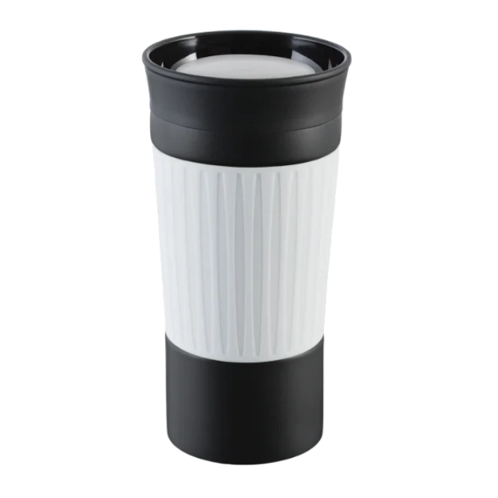 Black myKINGSTON Thermo Mug with White silicone grip sleeve