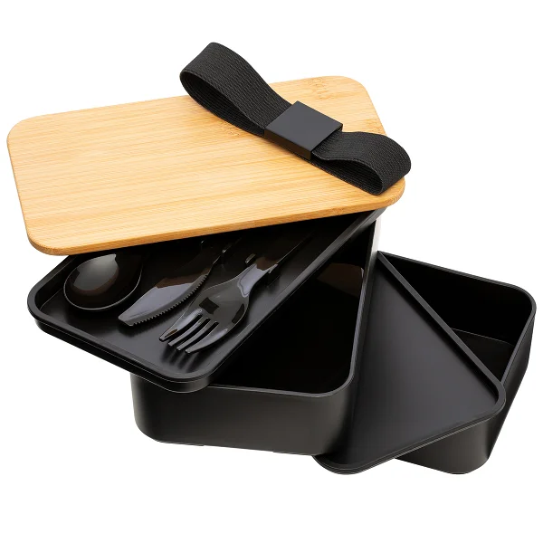 Picture of Black Bamboo Lunch Box with Cutlery