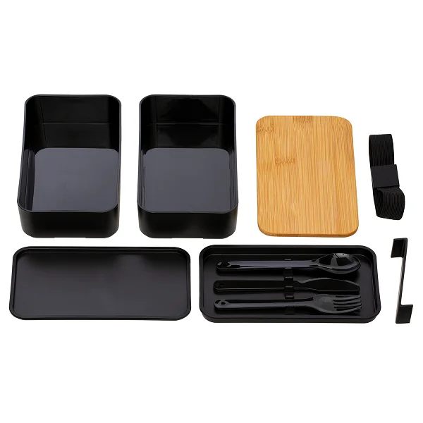 Picture of Black Bamboo Lunch Box with Cutlery