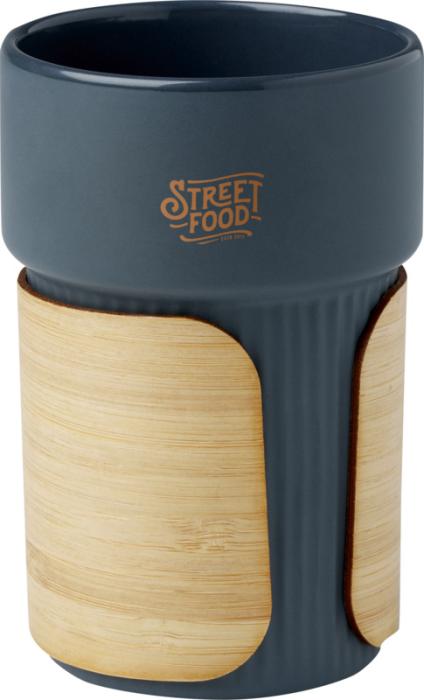 Hale Blue Fika 340 ml tumbler with bamboo sleeve and print