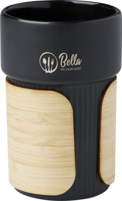 Black Fika 340 ml tumbler with bamboo sleeve and print