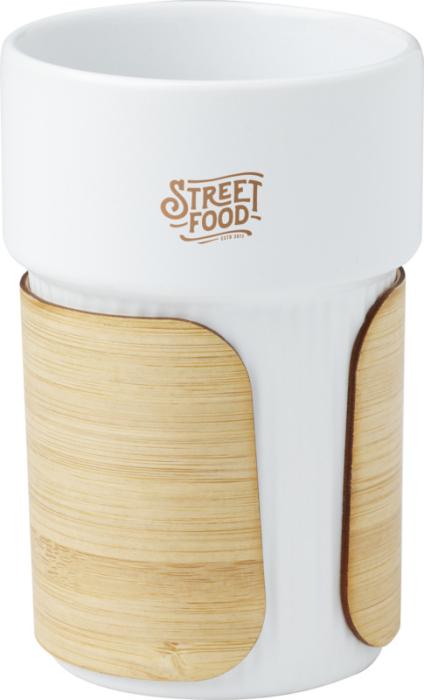 White Fika 340 ml tumbler with bamboo sleeve and print