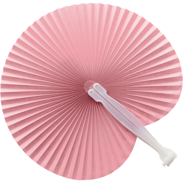 Open Pink Foldable paper hand fan with plastic grip