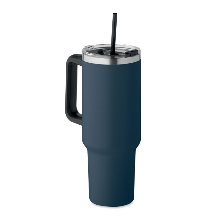 French Navy Recycled Stainless Steel Tumbler with straw