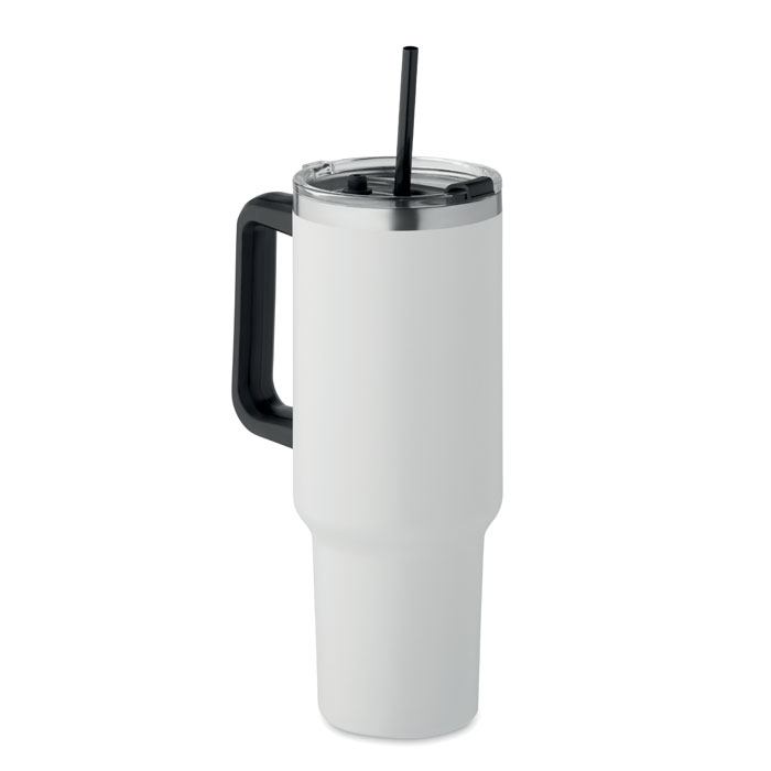 White Recycled Stainless Steel Tumbler with straw
