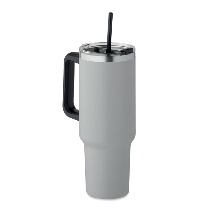 Grey Recycled Stainless Steel Tumbler with straw