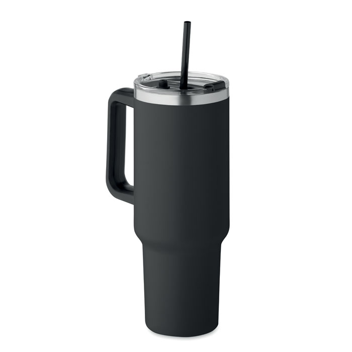Black Recycled Stainless Steel Tumbler with straw