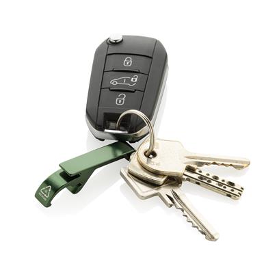 Green Recycled Aluminum Bottle & Can Opener on keys