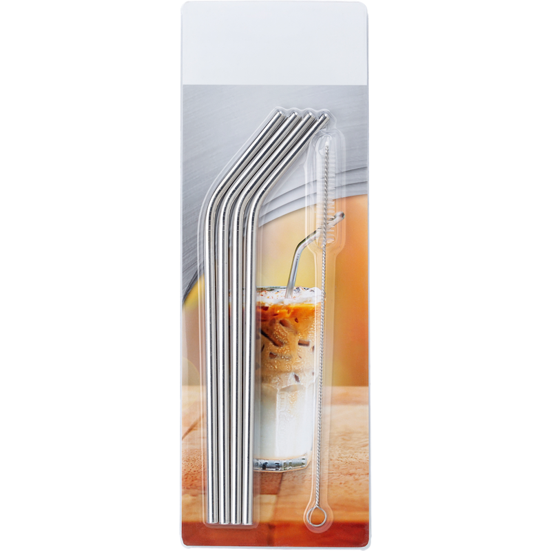 Four Stainless Steel Drinking Straws in packaging