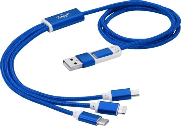 Blue 5-in-1 charging cable with print
