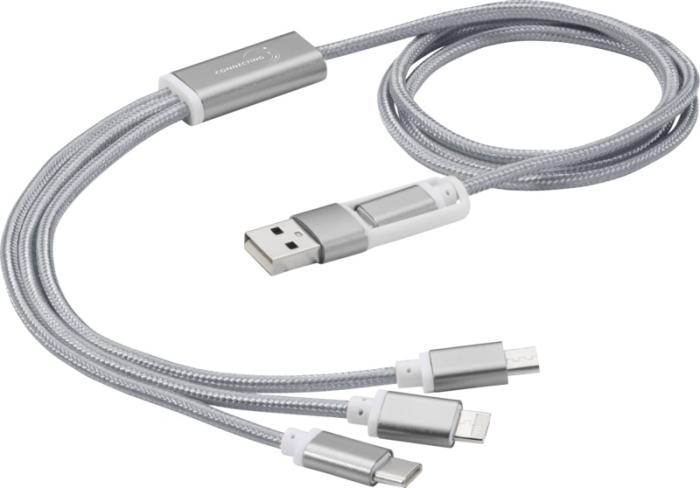 Silver 5-in-1 charging cable with print