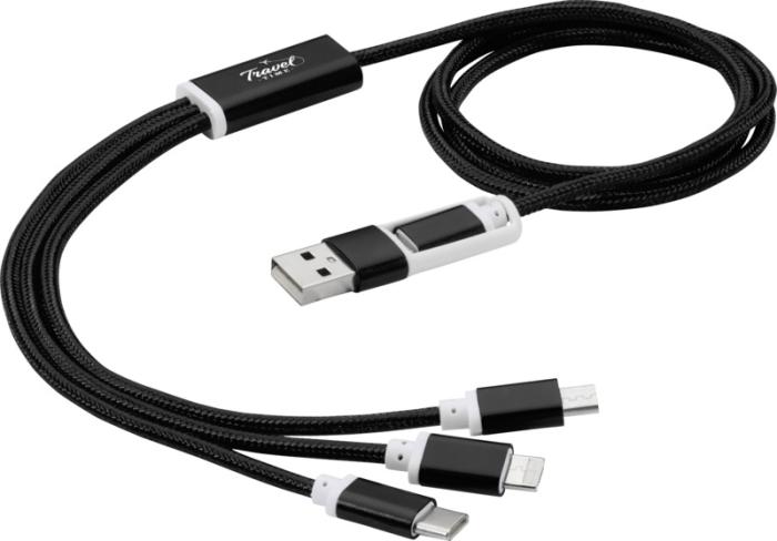 Black 5-in-1 charging cable with print