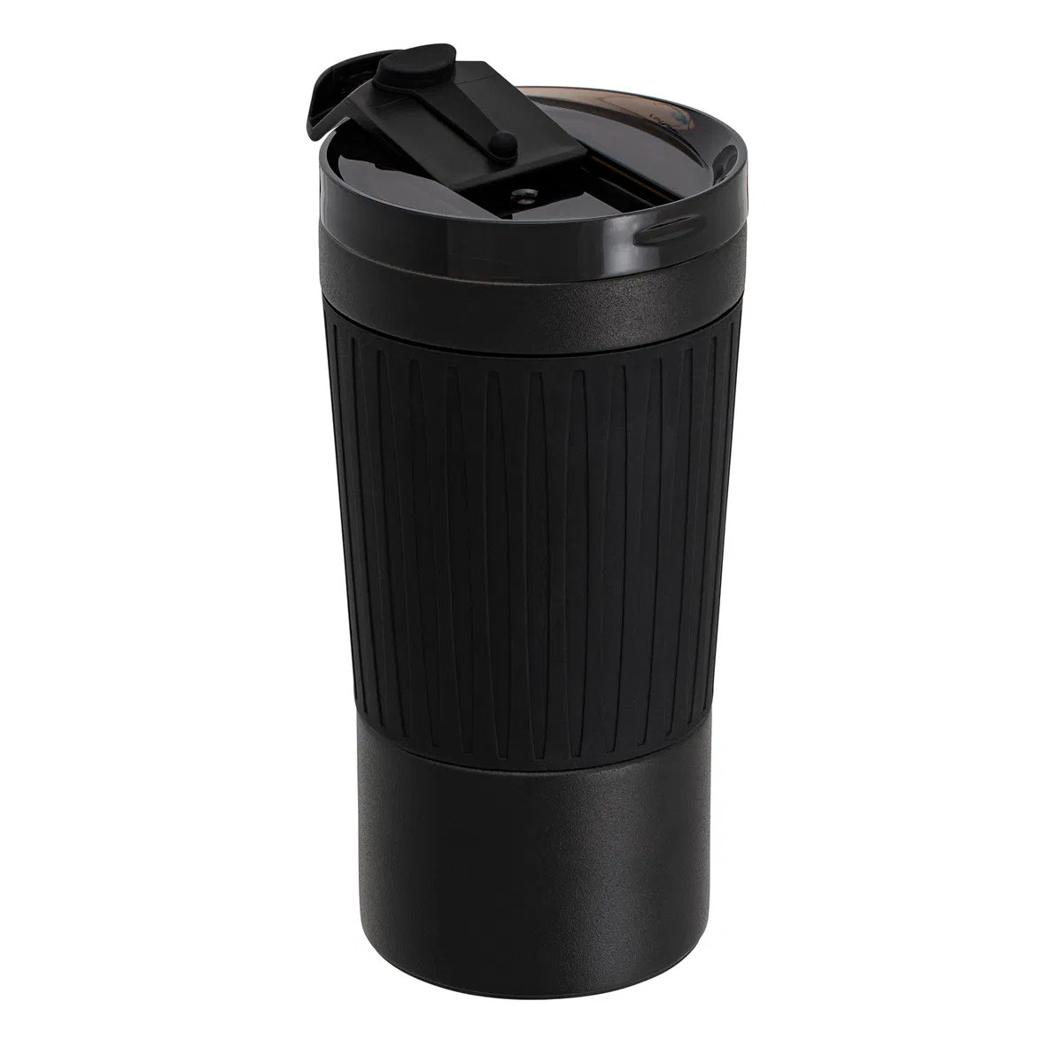 Black Thermo Mug with lid popped
