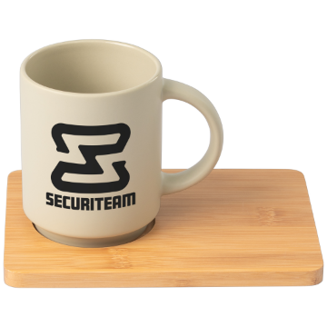 Show details for Cafe Duo 325 ml Ceramic Mug & Bamboo Board Set Picture of Cafe Duo 325 ml Ceramic Mug & Bamboo Board Set