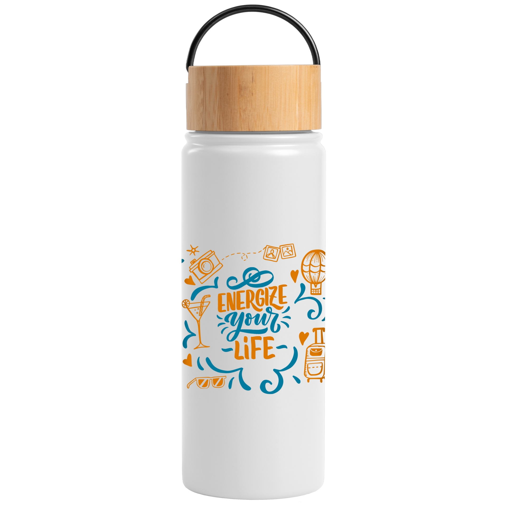 White Recycled Stainless Steel Bottle with print