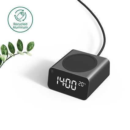 Recycled Aluminium Wireless Charging Alarm Clock	