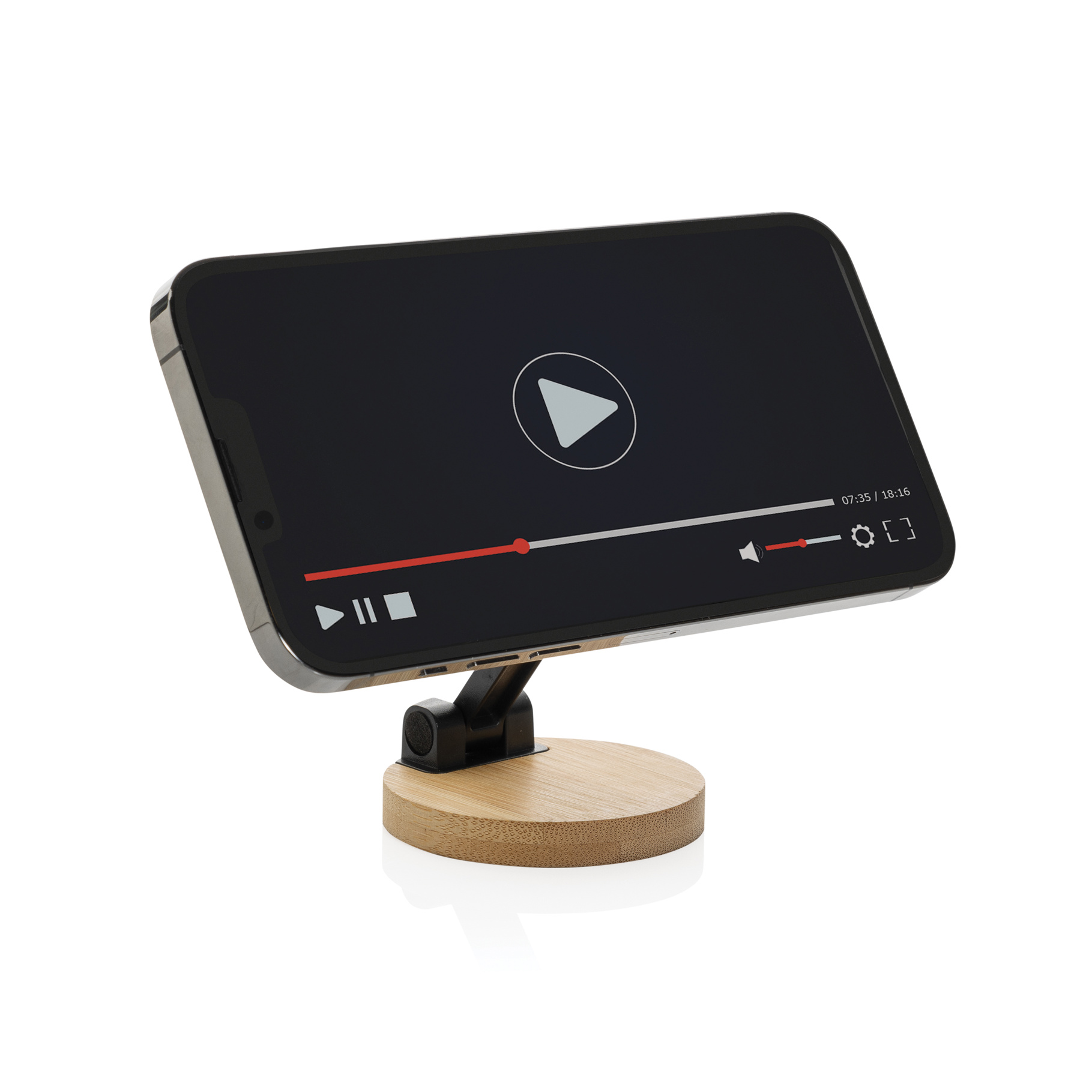 Magmount recycled bamboo and plastic phone stand in use