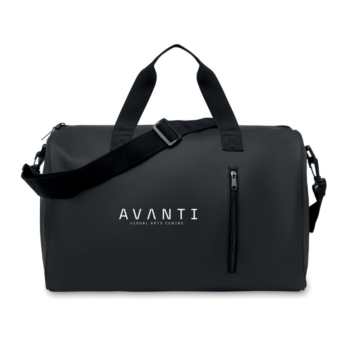 Duffle Bag in Soft PU in Black with print
