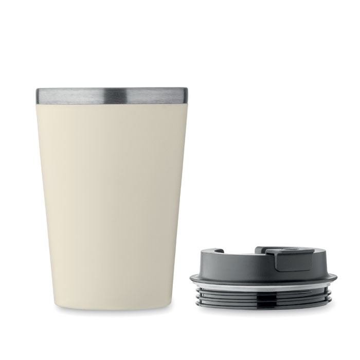 Double Wall Tumbler in Beige lid off