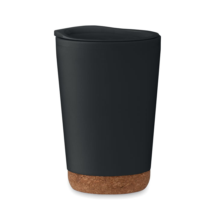 Double Wall Tumbler with cork base in Black
