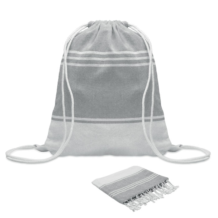 Drawstring Bag & Beach Towel Set in Grey