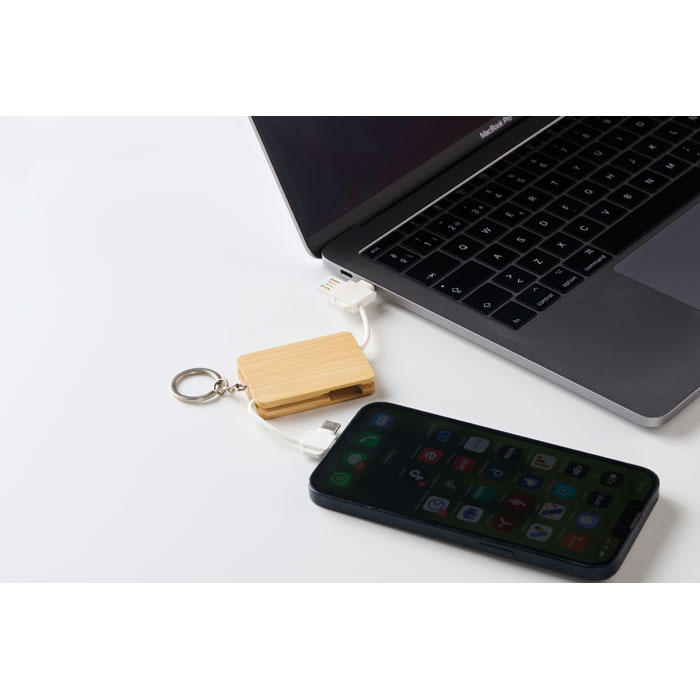 	Bamboo Keyring Charging Cable in use