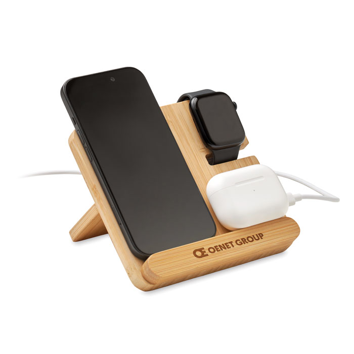 Bamboo Wireless Charging Station with print on front