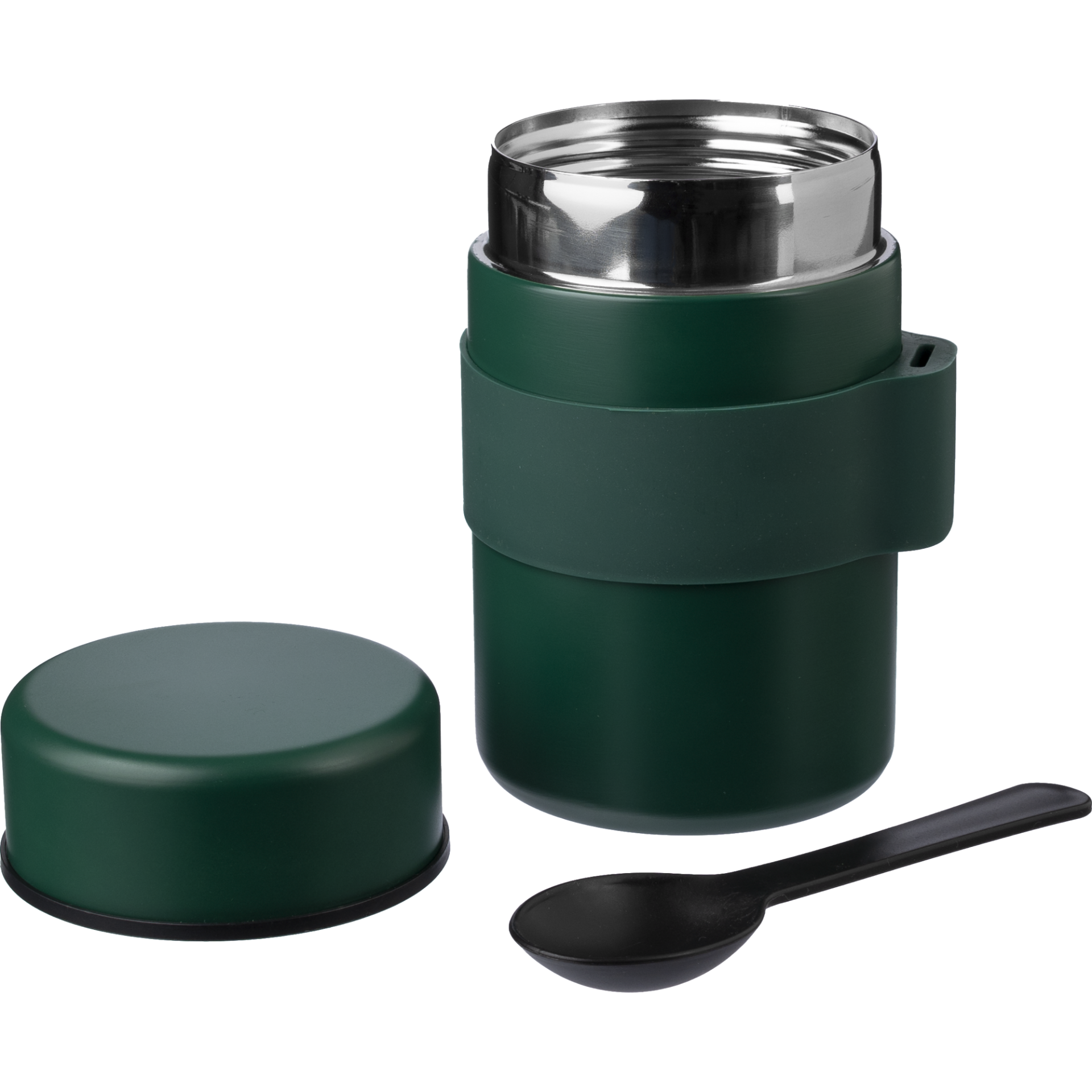	Green Stainless steel double walled lunch pot open with components