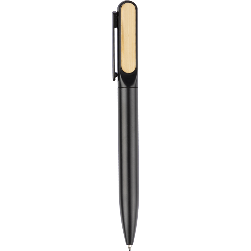 Aluminium twist action ballpen with a bamboo inlayed clip