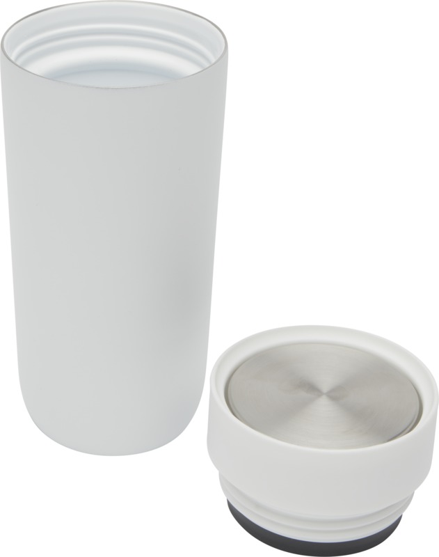White Stainless Steel Tumbler with lid off
