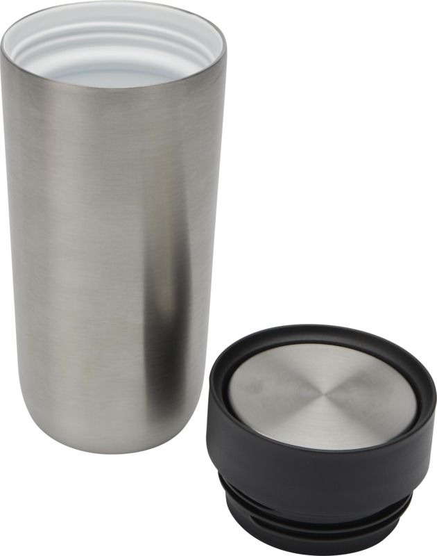 Silver Stainless Steel Tumbler with lid off