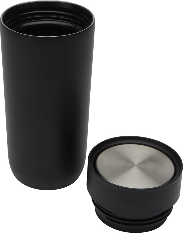 Black Stainless Steel Tumbler with lid off