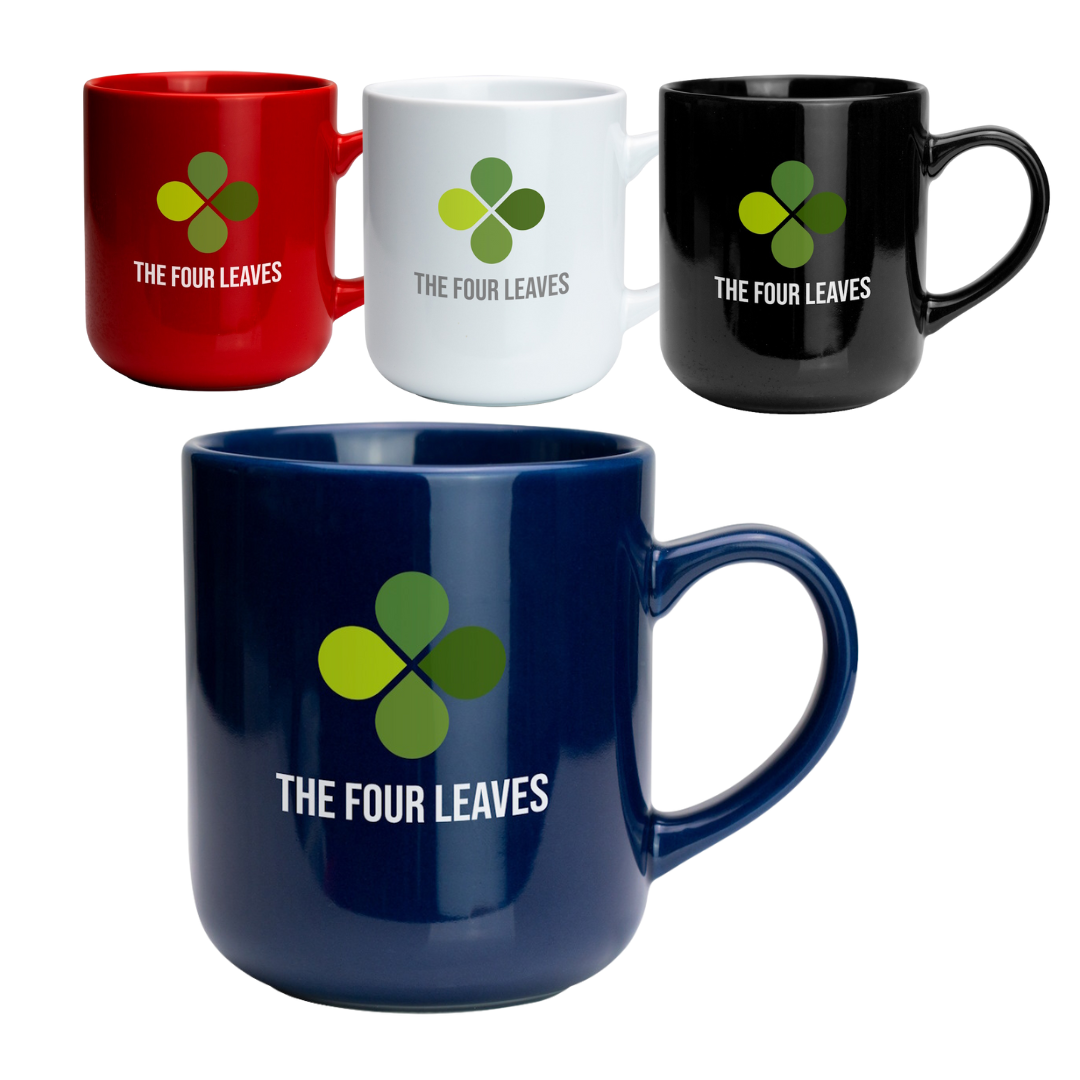 clover mug with print showing all 4 colours