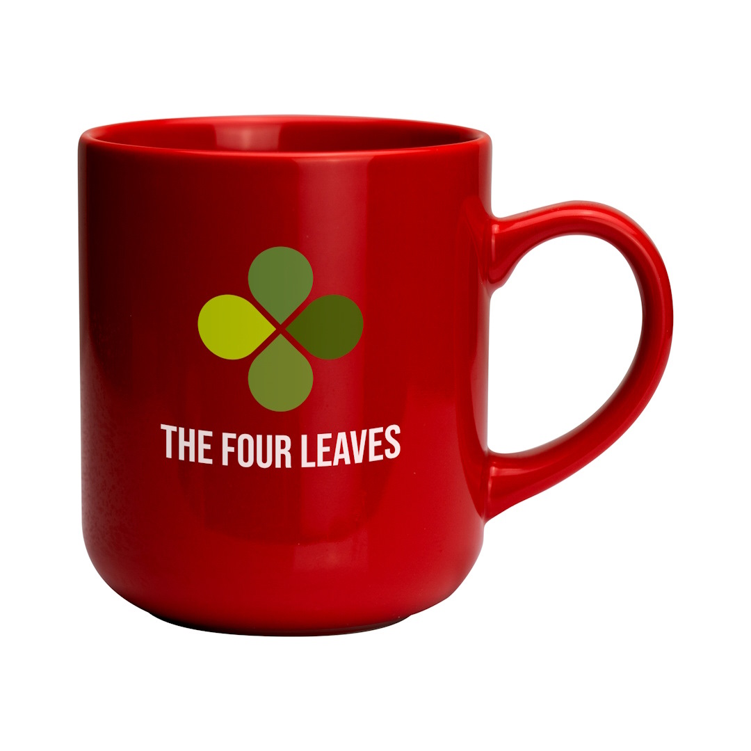 red clover mug with print to the front
