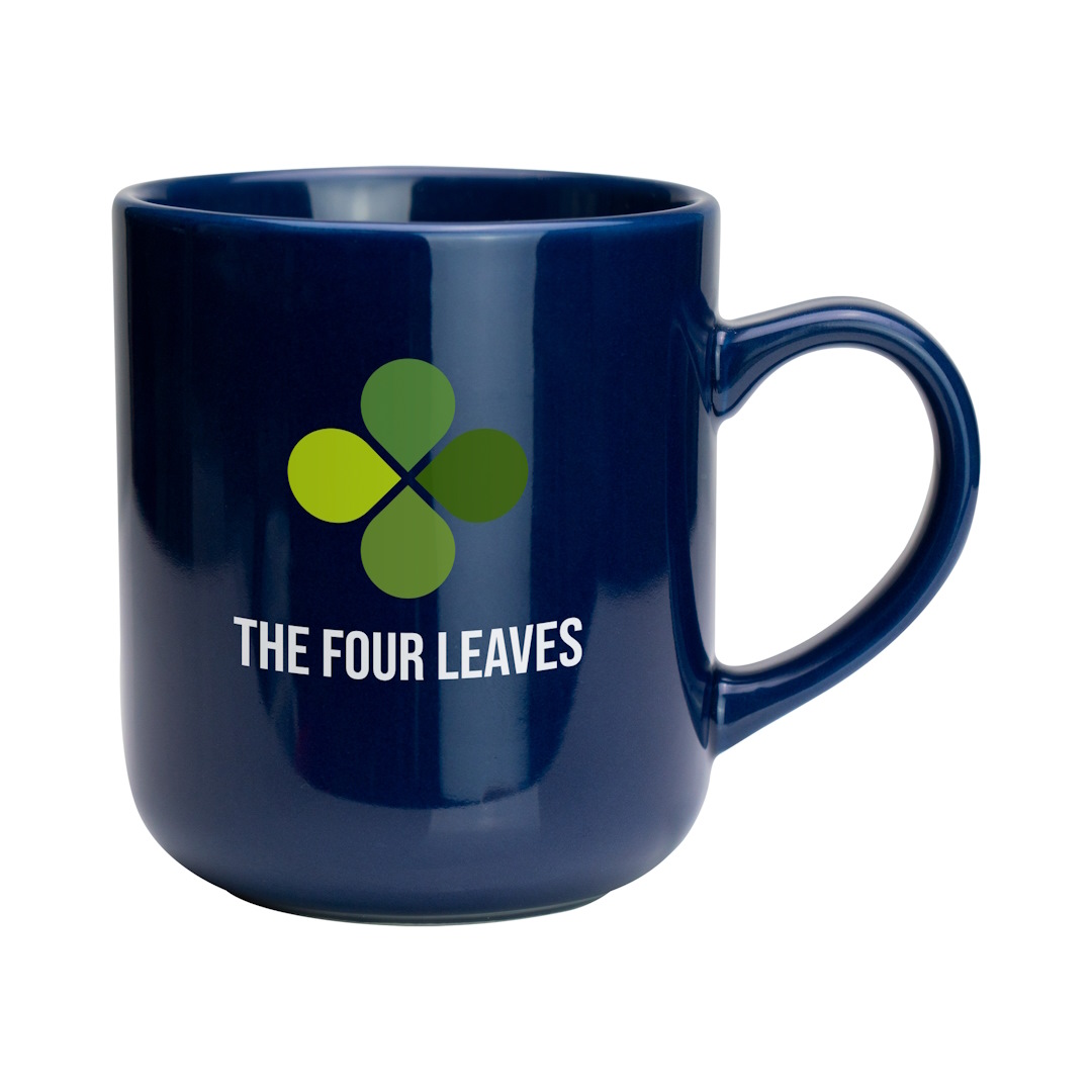 Navy clover mug with print to the front