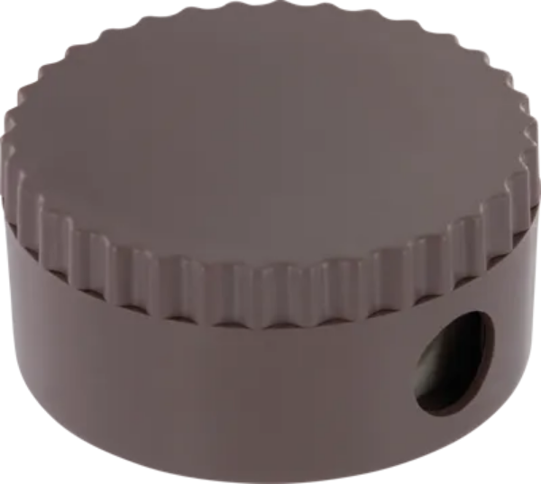 Brown pencil sharpener made from recycled vending cups