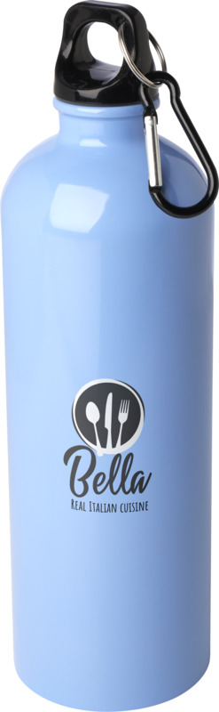 Cloud Blue Recycled Bottle with print and carabiner