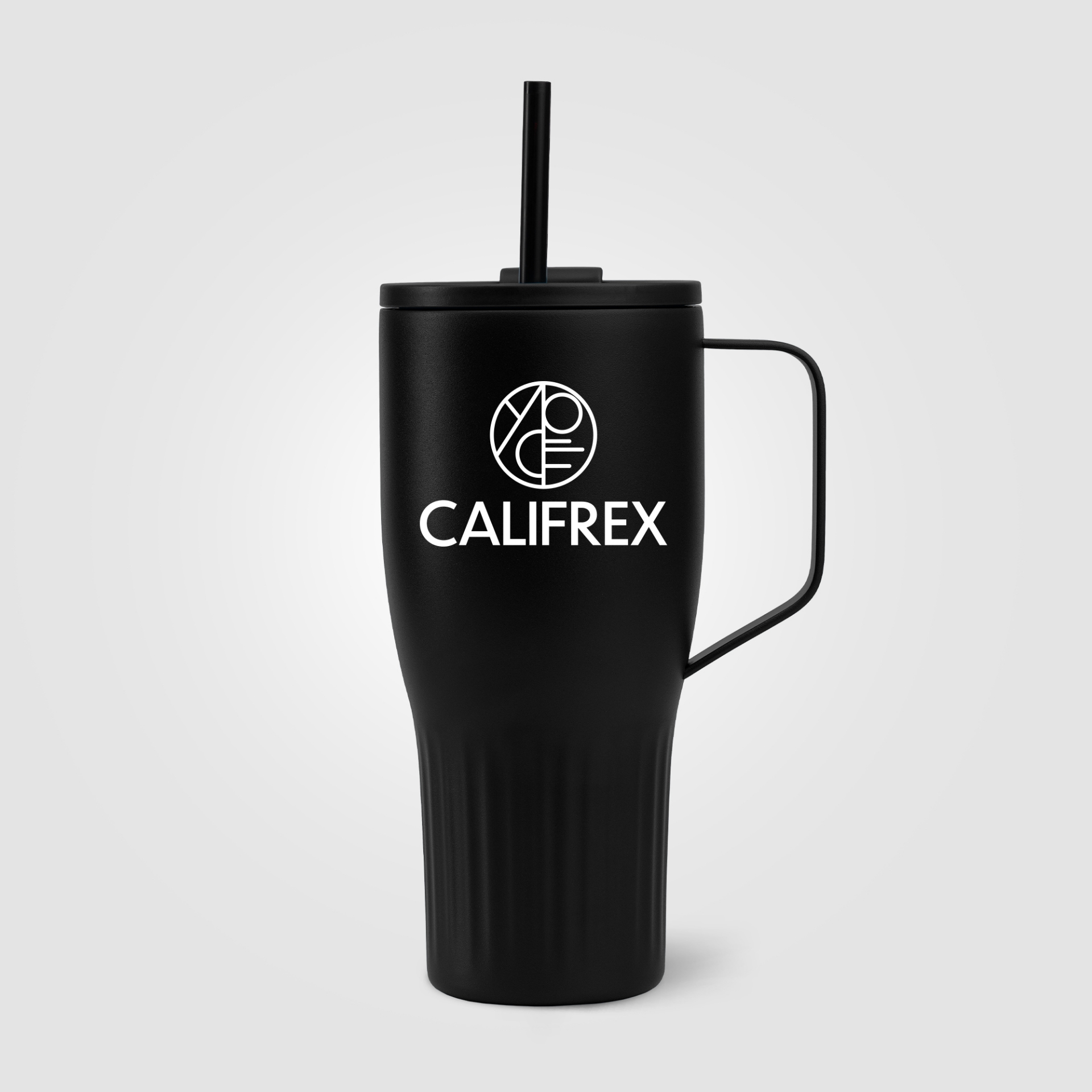Black recycled steel tumbler with print