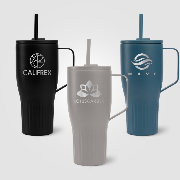 All 3 colours of recycled stainless steel tumbler with print